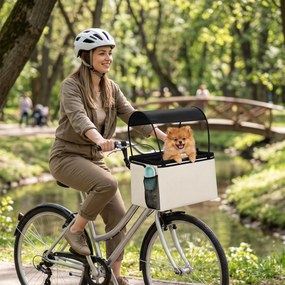 PawHut Kosz rowerowy dla psa przód 2-in-1 przenośny kosz rowerowy dla psa z daszkiem smycz bezpieczeństwa pasek na ramię boczne kieszenie 5 kg | Aosom PL