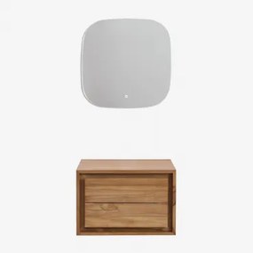 Zestaw Mebli Łazienkowych Z Drewna Tekowego Jabari Drewno Tekowe & Without Sink & Kwadratowa Lampa Led I Przeciwmgielna 75x75 Cm Riben & Bez Kranu -