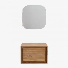 Zestaw Wiszących Mebli Łazienkowych Z Drewna Tekowego Jabari Drewno Tekowe & Without Sink & Kwadratowa Lampa Led I Przeciwmgielna 75x75 Cm - Sklum