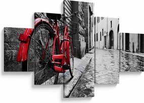 Obraz czerwonego roweru na brukowanej uliczce (125x70 cm)