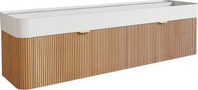 Wisząca szafka łazienkowa z prążkowanego drewna jesionowego z podwójną umywalką podblatową do zabudowy – Jasny naturalny – 150 cm – BULMAS