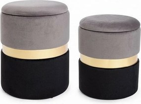 Zestaw 2 szaro-czarnych aksamitnych puf do przechowywania - POLINA