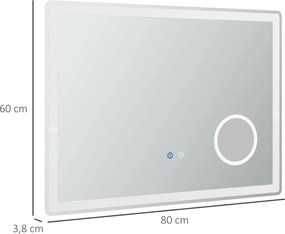 kleankin LED Lustrzko łazienkowe z 3x powiększeniem Oświetlenie 80x3 8x60cm Białe | Aosom PL