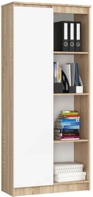Regał biurowy zamykany z półkami dąb sonoma + biały B8-E59