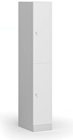 Szafka skrytkowa, 2 schowki, 1850 x 300 x 500 mm, demontaż, zamek cylindryczny, drzwi laminowane, biała