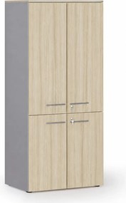 Szafa biurowa pół-drzwi PRIMO GRAY, 800 x 500 x 1781 mm, szary/dąb naturalny