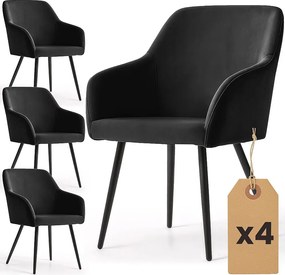 4x Welurowe krzesło tapicerowane gładkie Czarne ESTELLE Czarne nogi