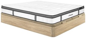 Zestaw 180 x 200 cm: łóżko ze skrzynią w kolorze jasnego drewna + materac hybrydowy ze sprężynami kieszeniowymi (7 stref) i pianką z pamięcią kształtu, grubość 30 cm – OLIANE by YSMÉE