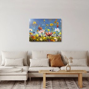 Malowany obraz kwitnącej łąki (70x50 cm)