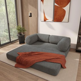 Masseno Sofa piankowa EIREN z funkcją spania, Kanapa z pianki do salonu, Bezmontażowa, Tkanina bucle – Szary QUELLE 92