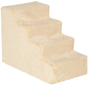 PawHut Schodki dla zwierząt 4-stopniowe z pluszową pokrywą, schodki dla psa/kota, płyta wiórowa, beżowe, 60x35x44cm | Aosom PL