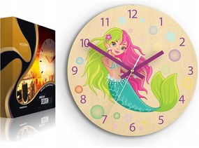 Zegar na ścianę cichy do pokoju dziecięcego drewniany nowoczesny syrenka