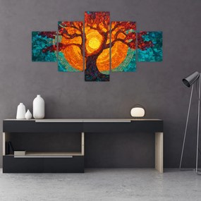 Obraz - Drzewo życia i słońce w mozaice (125x70 cm)
