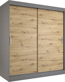 Szafa przesuwna 180 cm antracyt + dąb artisan P7-B02