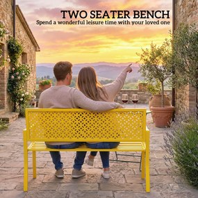 Outsunny Ławka ogrodowa 2-osobowa metalowa odporna na warunki atmosferyczne z odpornym na rdzę oparciem, geometryczna do 240 kg | Aosom PL