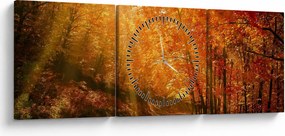 Obraz jesiennego lasu (z zegarem) (90x30 cm)