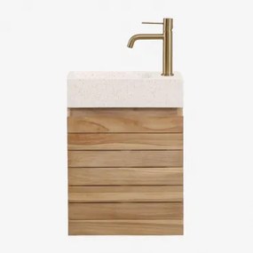 Zestaw Mebli Łazienkowych Z Drewna Tekowego Ze Zintegrowaną Umywalką Z Cementu Napier Drewno Tekowe & Bezlusterkowiec - Sklum