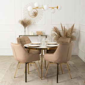Stół Okrągły TINGA 100 cm Biały Marmur/Złoty Glamour