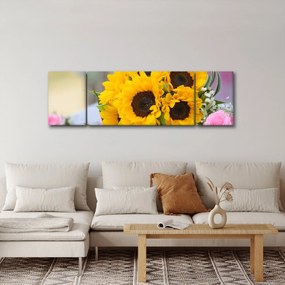 Obraz bukietu ślubnego ze słoneczników (170x50 cm)