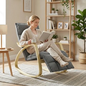 HOMCOM Fotel bujany z regulowanym podnóżkiem, fotel relaksacyjny, szary | Aosom PL