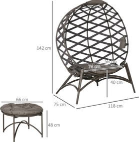Outsunny Zestaw 2 Krzeseł Ogrodowych Składany Koszyk na Siedzisko 2-w-1 Puf Design | Aosom PL