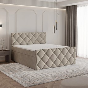 Masseno Łóżko kontynentalne ROVARI z pojemnikiem na pościel 180x200 cm - Beżowy, PAROS 02