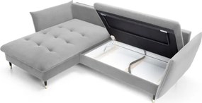Narożnik GLAM Lewostronny z funkcją spania, zestaw z poduszkami wolnostojący tkanina RIVIERA 80 Jasny szary DOMO HOME