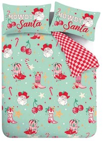 Zielono-różowa pościel jednoosobowa 135x200 cm Santa's Howdy Christmas – Catherine Lansfield