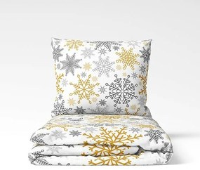 Świąteczna pościel bawełniana Złote płatki śniegu, 140 x 200 cm, 70 x 90 cm