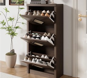 Szafa na buty 54x25x115 cm - 3 fronty odchylane - Dekor rattanowy - Styl wiejski - Płyty wiórowe - Brązowy