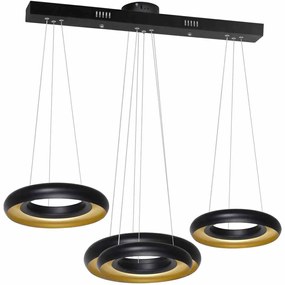 LAMPA WISZĄCA Potrójna czarna-złota RONDO NERO 36W LED