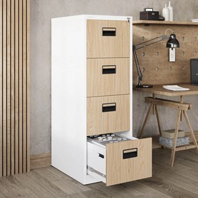 Metalowa szafa kartotekowa SARA V4, 460 x 1320 x 620 mm, Eco Design: biała/ dąb sonoma