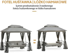 3osobowa huśtawka ogrodowa z dachem i ściankami bocznymi Funkcja odchylania Pawilon w kolorze beżowym | Aosom PL