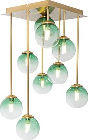 Lampa sufitowa w stylu art deco złota ze szklanymi kloszami w kolorze zielonym 9-świateł - Athens