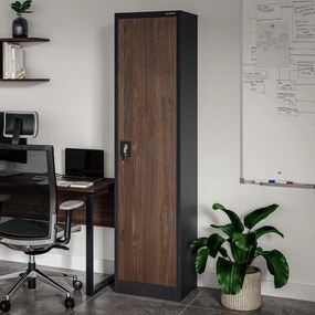 Biurowa szafa metalowa ALEX, 450 x 1850 x 400 mm, Eco Design: antracytowa/ orzech