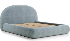 Jasnoniebieskie tapicerowane łóżko dwuosobowe ze schowkiem ze stelażem 180x200 cm Maumere – Maison de Rêve