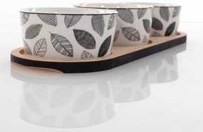 Zestaw do serwowania przekąsek: taca i 3 porcelanowe naczynia, Ø 10 cm
