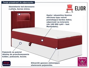 Czerwone pojedyncze łózko kontynentalne 3 rozmiary - Fenarro