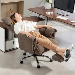 HOMCOM Ergonomiczny fotel biurowy, regulowane oparcie, podnóżek, miękki materiał, Jasnobrązowy