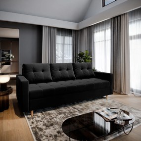 Masseno Sofa MILO z funkcją spania i pojemnikiem na pościel, Rozkładana sofa - Czarny, KRONOS 07