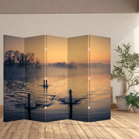 Parawan - Łabędzie na wodzie we mgle (210x170 cm)