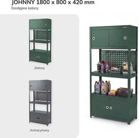 Metalowy regał warsztatowy z szafkami Johnny, 80 x 42 x 180 cm, kolor zielony
