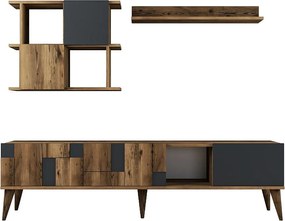 Nowoczesny stolik RTV – 180 cm – Orzech i antracyt – Melamina