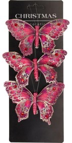 Zestaw ozdób świątecznych Motyle, czerwony, 12x8x2 cm, z klipsem, zestaw 3 szt.