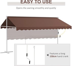 Outsunny Wolnostojąca Markiza 4,5x3,4m, regulacja kąta, korbka, konstrukcja metalowa, Kawa