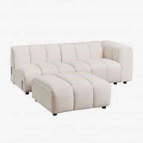 2-częściowa Modułowa Sofa Narożna Prawa I Puf W Tkaninie Bouclé Eliot Tkanina Bouclé W Kolorze Kremowo-beżowym - Sklum