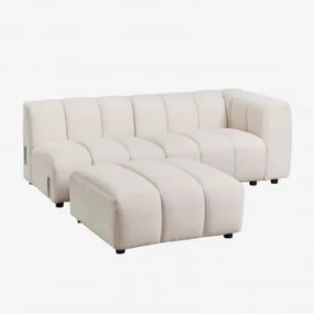 Sofa Modułowy Narożny Prawy Z 2 Elementów I Pufą Z Tkaniny Bouclé Eliot Bukla Kremowy Beż - Sklum