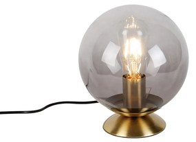 Lampa stołowa art deco mosiądz z dymionym szkłem - Pallon