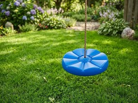 Huśtawka plastikowa kwiatek niebieskie siedzisko dla dzieci