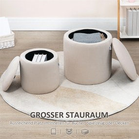 HOMCOM Pufy z Przestrzenią do Przechowywania, Zestaw 2 Sztuk, Miękkie Wyściełanie, Obicie w Prążki, Kremowe, 40 x 41cm